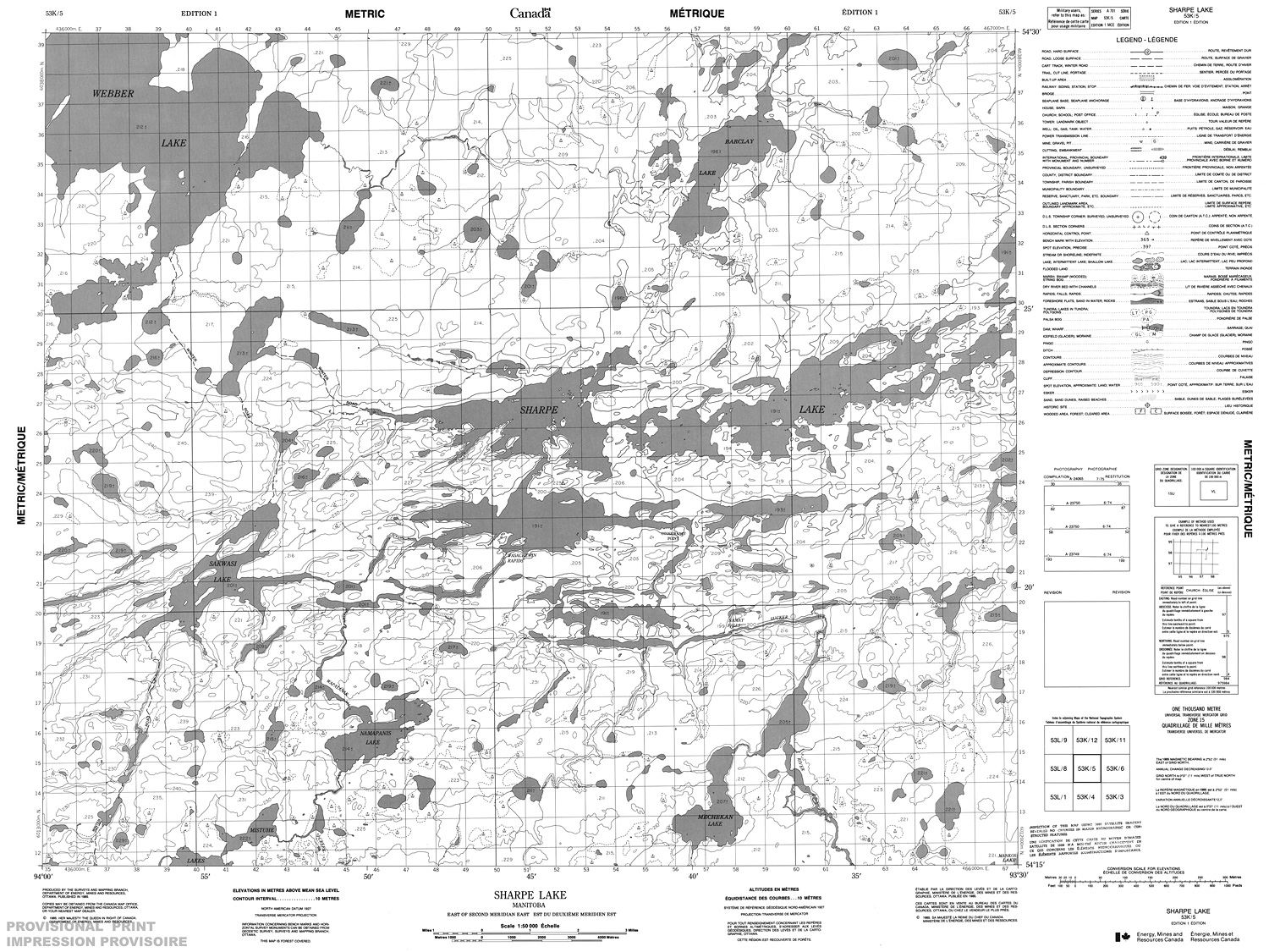 Sharpe Rifles Map 053K05 - SHARPE LAKE - Topographic Map
