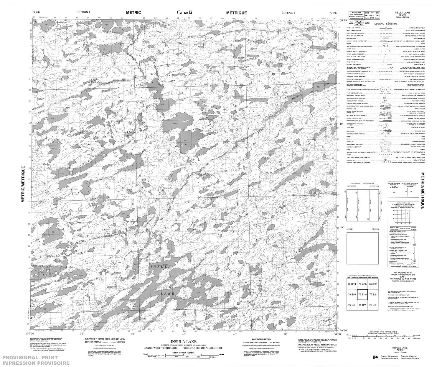 Isula Map 075B10 - INSULA LAKE - Topographic Map
