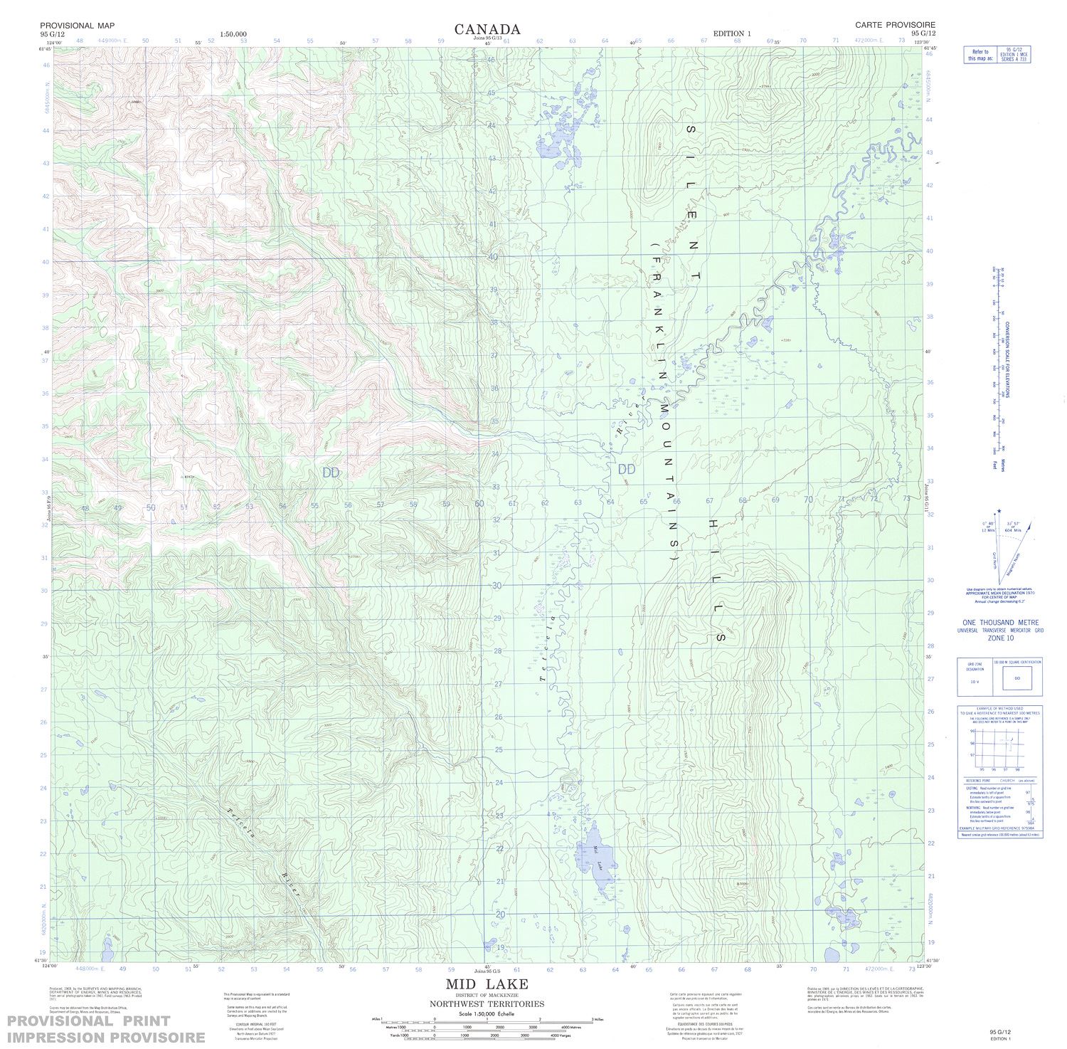 Middle Rae Lake Map 095G12 - MID LAKE - Topographic Map