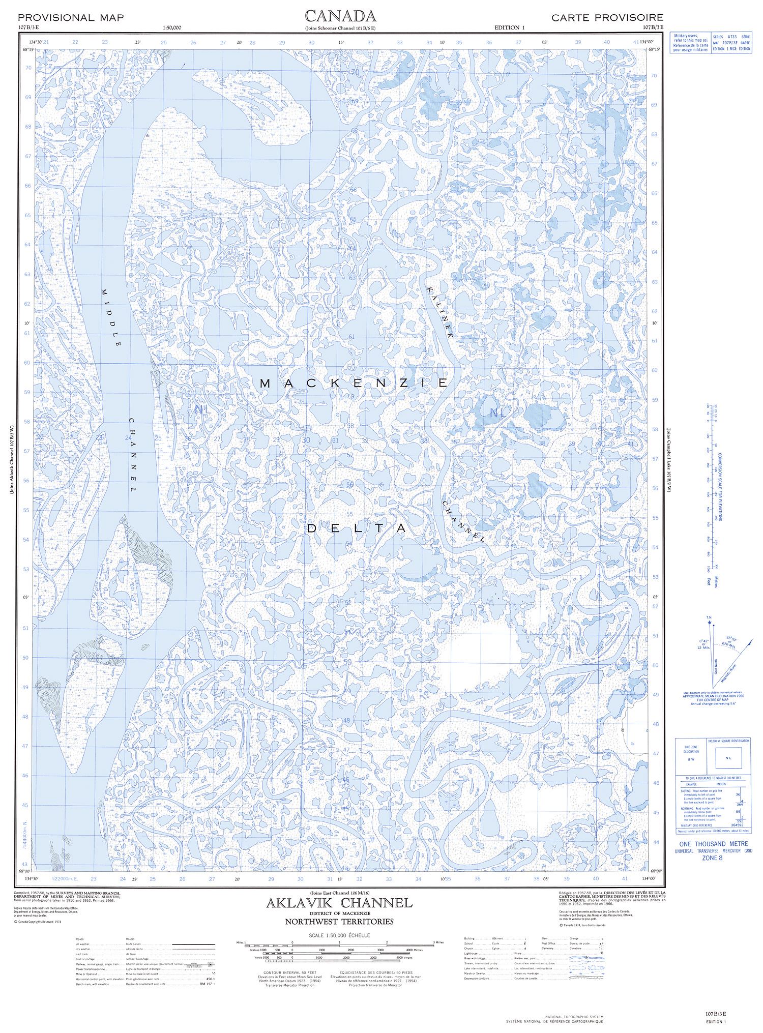 107B03E - AKLAVIK CHANNEL - Topographic Map
