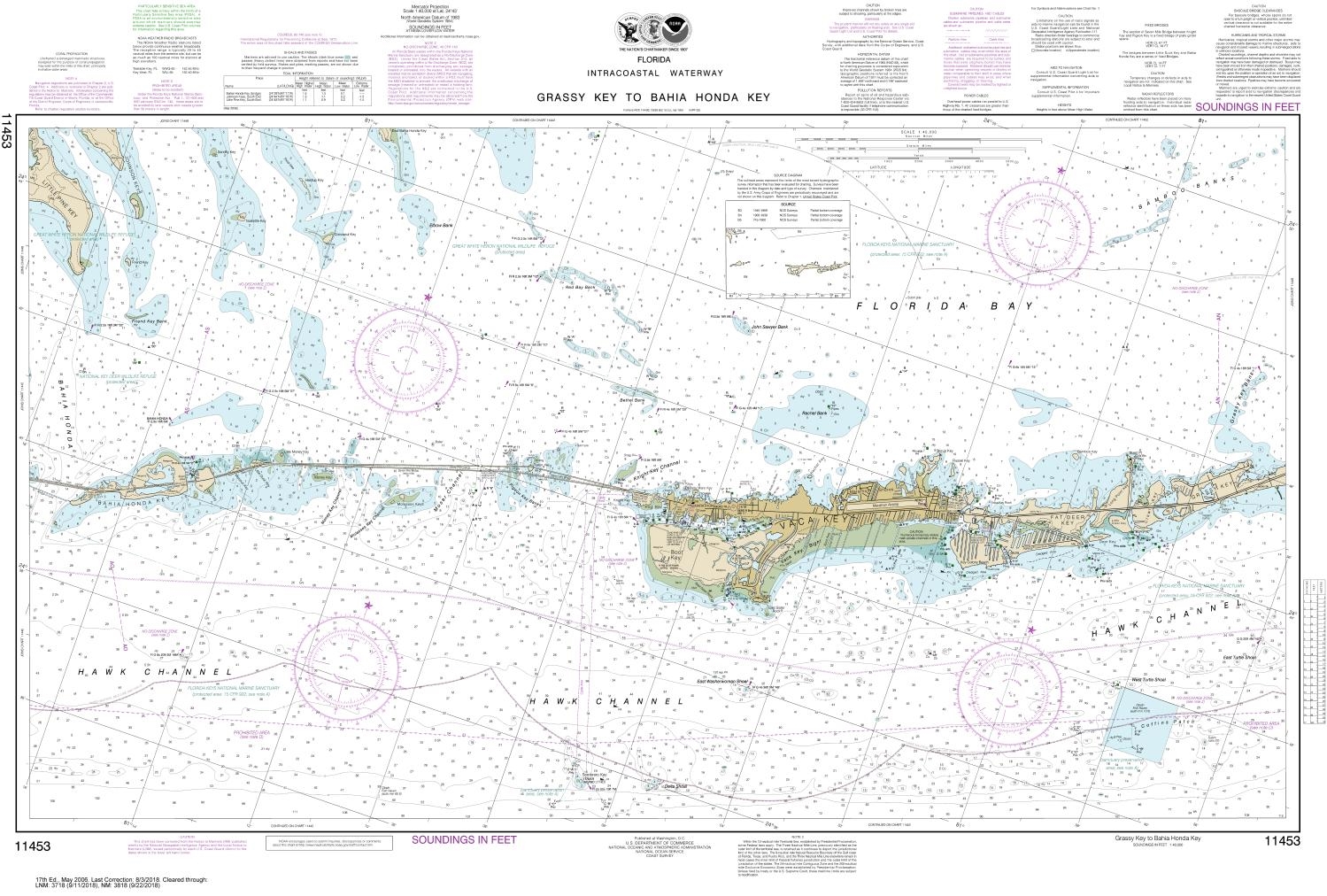 Vaca Key Navigation Chart NOAA Chart 11453. Nautical Chart of Florida Keys Grassy Key to Bahia ...