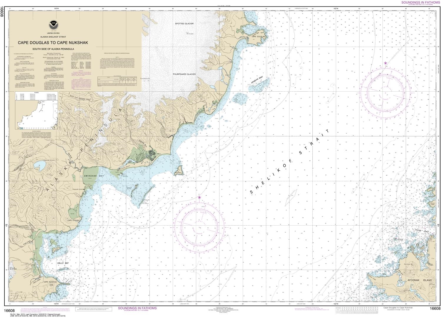 NOAA Chart 16608. Nautical Chart of Shelikof Strait - Cape Douglas to ...