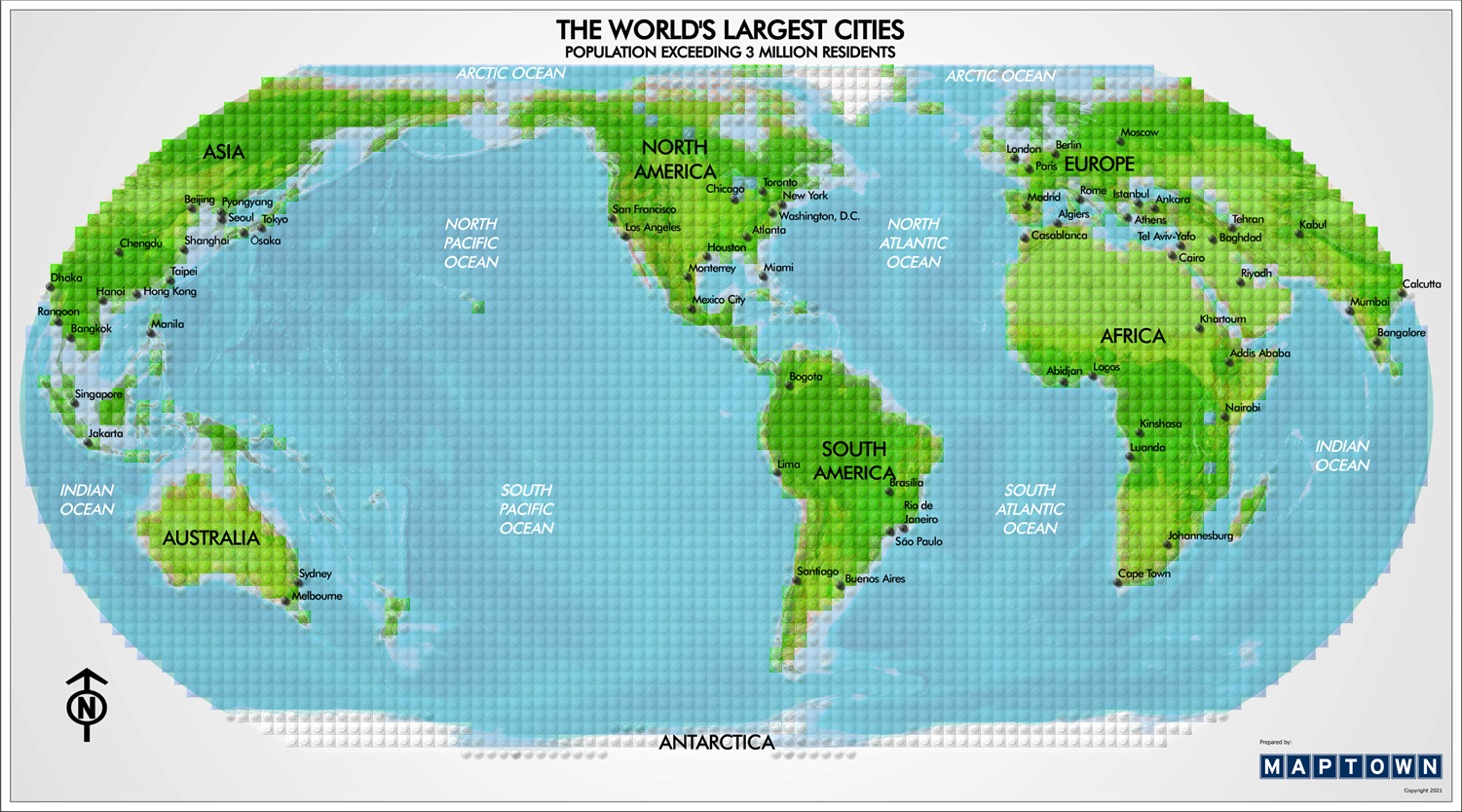 Large Block Map The Worlds Largest Cities - Map Blocks. Learn where the most populated ...