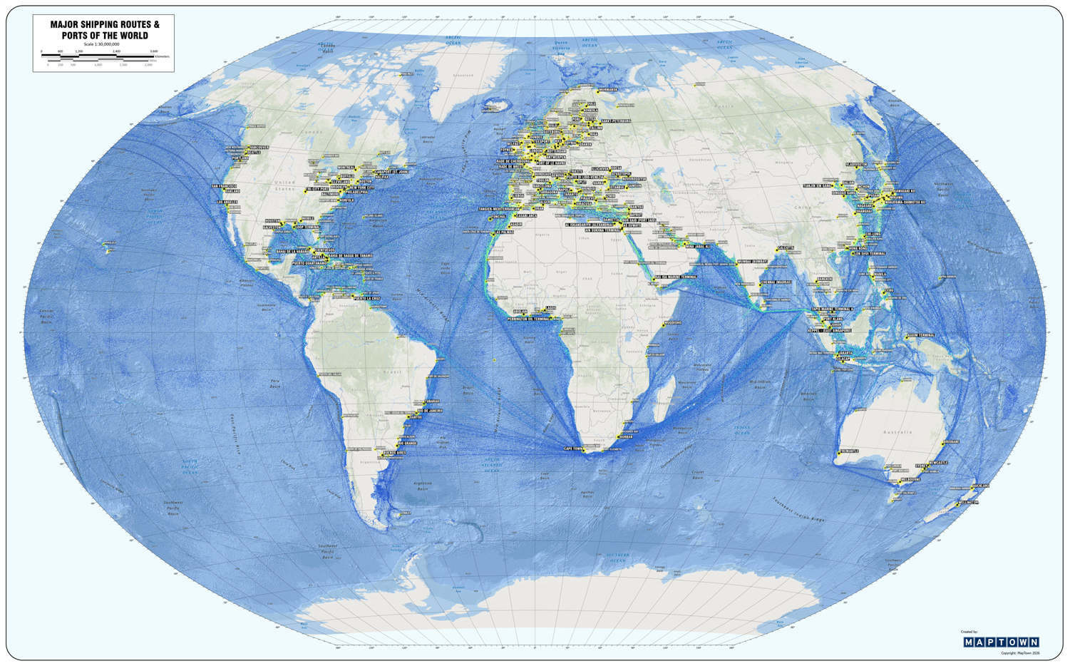 Explore global trade with this detailed 45x28 World Shipping Routes map ...