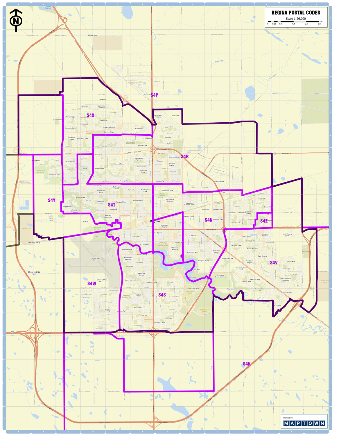 Navigate the Queen City with precision. This 28 x 36-inch Regina Postal ...