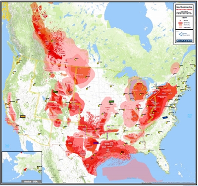 North America Shale Gas Plays and Basins map. This laminated boardroom ...