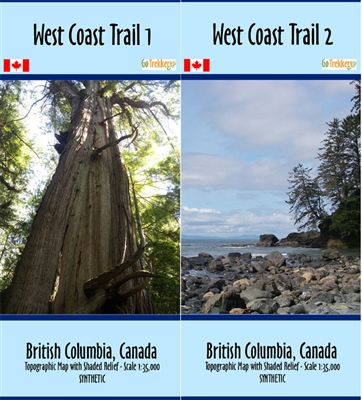 West Coast Trail maps. A two map set on synthetic paper. Detailed