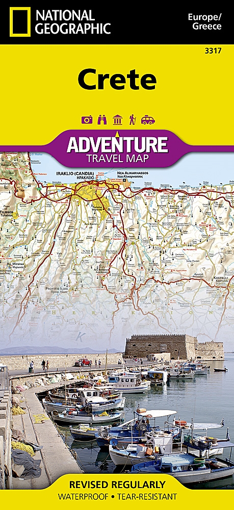 Creic Map Crete Adventure Travel map. The front side of the Crete map details the ...